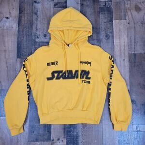 Justin Bieber Stadium Purpose Tour‎ Yellow Hoodie Sweater Pullover Womens Medium